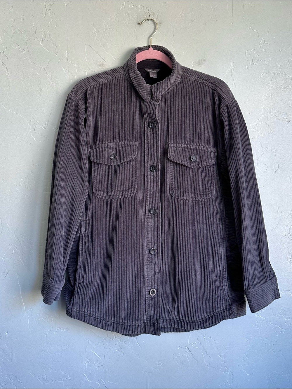 Eddie Bauer Women's Gray Wide-Wale Corduroy Shirt Jacket Medium Fall Winter EUC